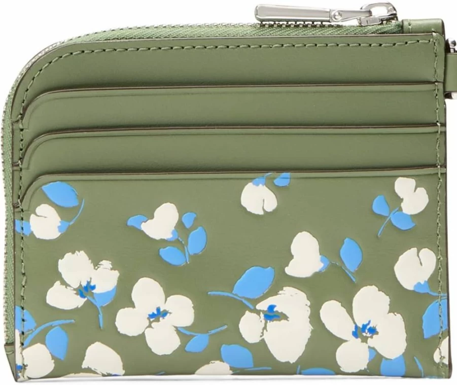 Kate Spade New York Devin Leather Wristlet - Embossed Floral Design Coin Purse & Card Holder in Cedar Multi
