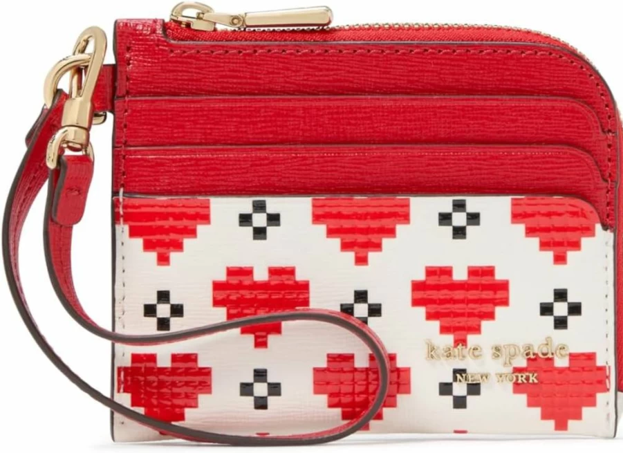 Kate Spade New York Devin Leather Wristlet - Cream Multi Heart Embossed Card Case for Women