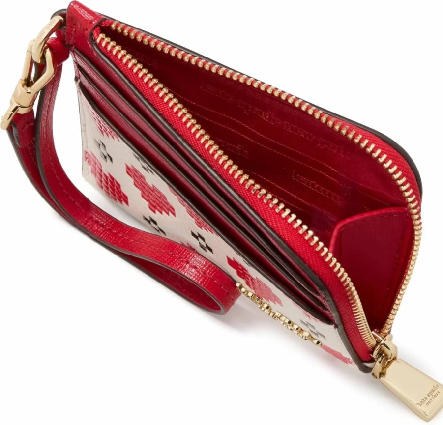 Kate Spade New York Devin Leather Wristlet - Cream Multi Heart Embossed Card Case for Women