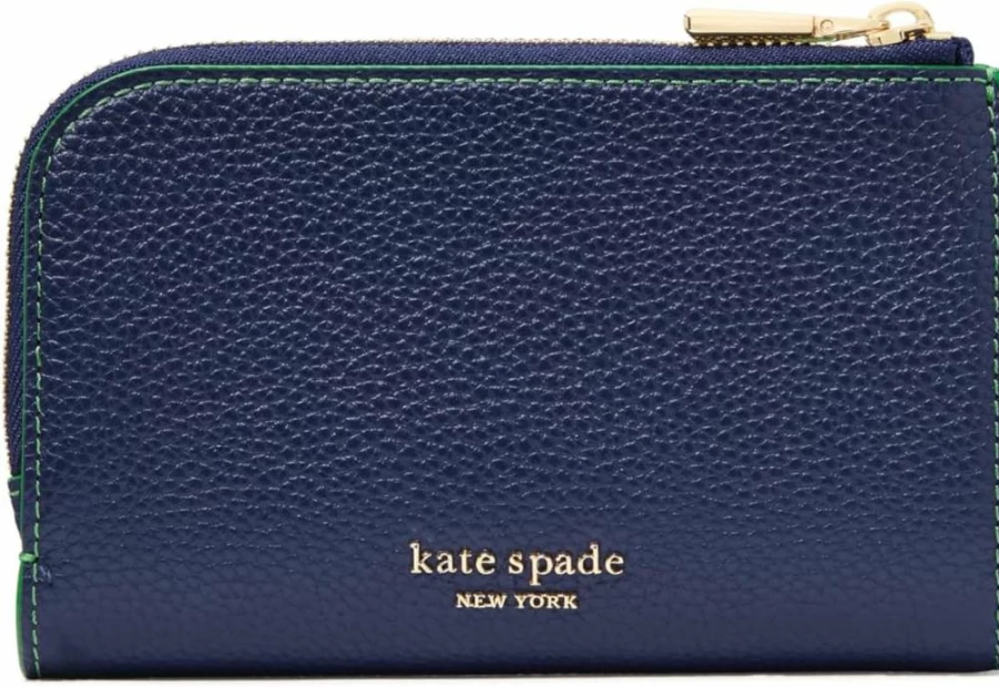 Kate Spade New York Parisian Navy Multi Leather Compact Wallet with Floral Embossed Design