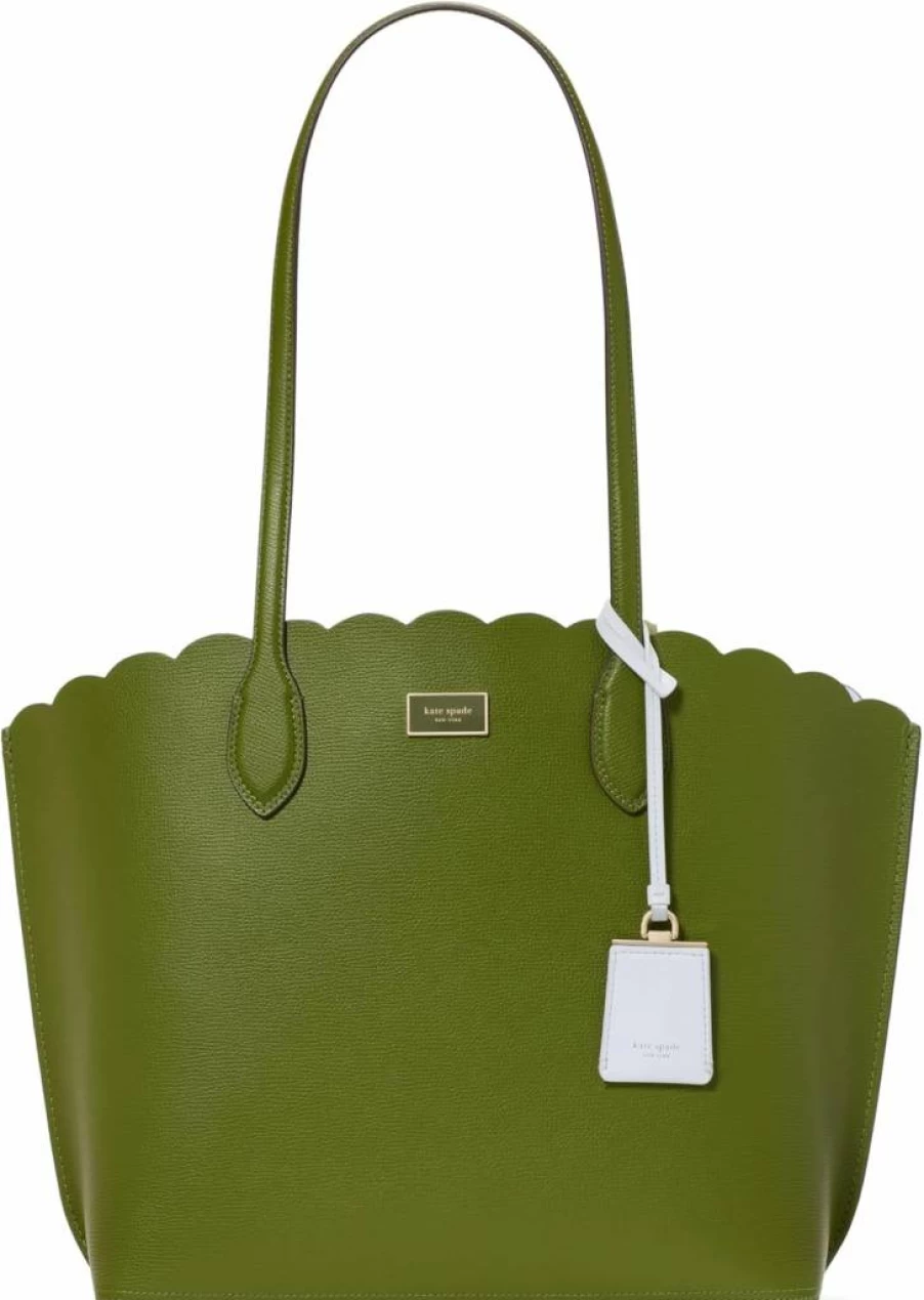 Kate Spade New York Jungle Vine Large Leather Tote Bag - Scalloped Crossgrain Open Top Handbag for Women