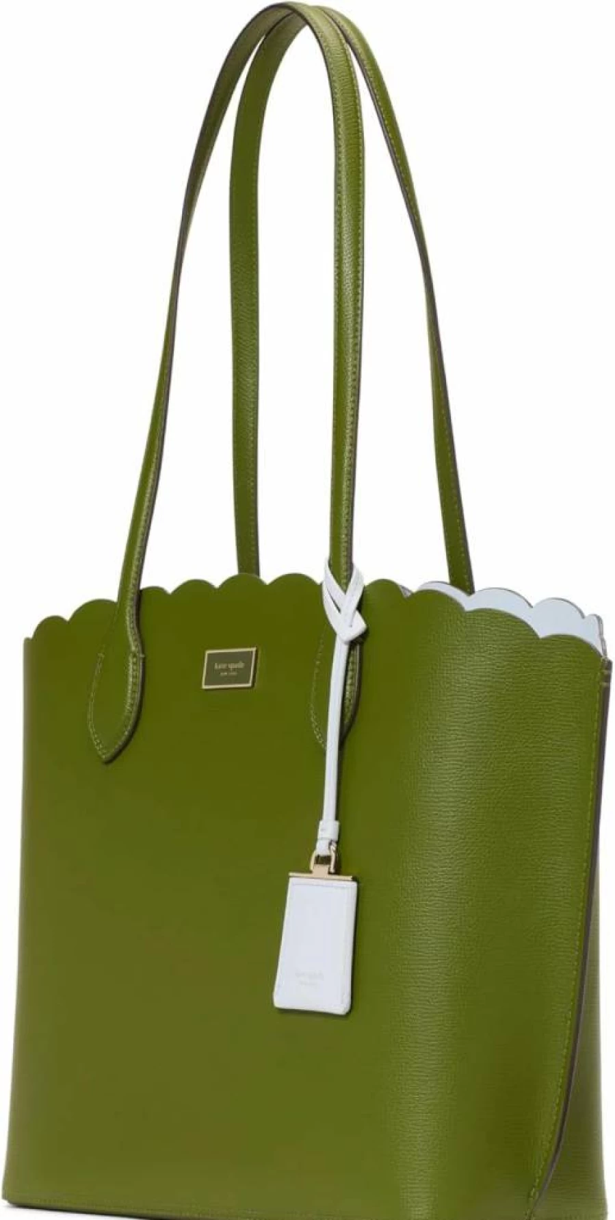 Kate Spade New York Jungle Vine Large Leather Tote Bag - Scalloped Crossgrain Open Top Handbag for Women