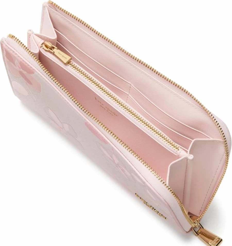 Kate Spade New York Devin Leather Zip Around Continental Wallet in Blush Cloud Multi, Embellished with Pansy Embossing
