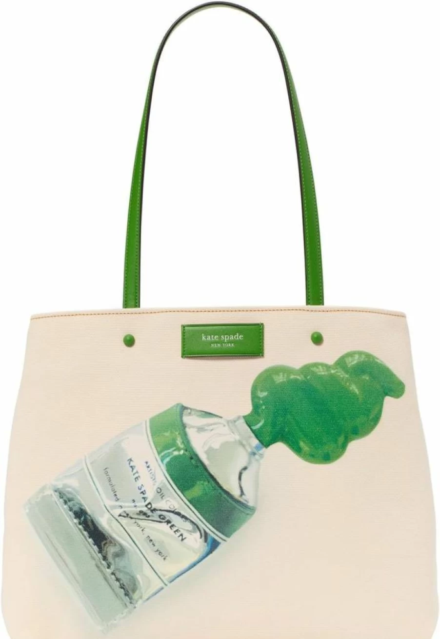 Kate Spade New York Large Printed Canvas Tote Bag - KS Green Multi Squeeze Design