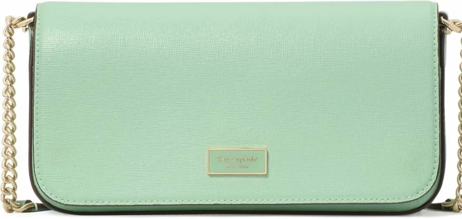 Kate Spade New York Serena Saffiano Leather Crossbody Wallet with Chain Strap, Pistachio Ice Color